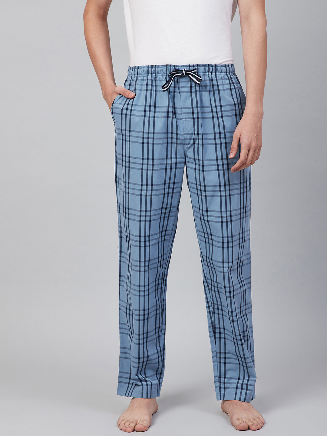 Buy Marks & Spencer Men Blue Cotton Checked Cotton Lounge Pants Lounge Pants for Men 13823688