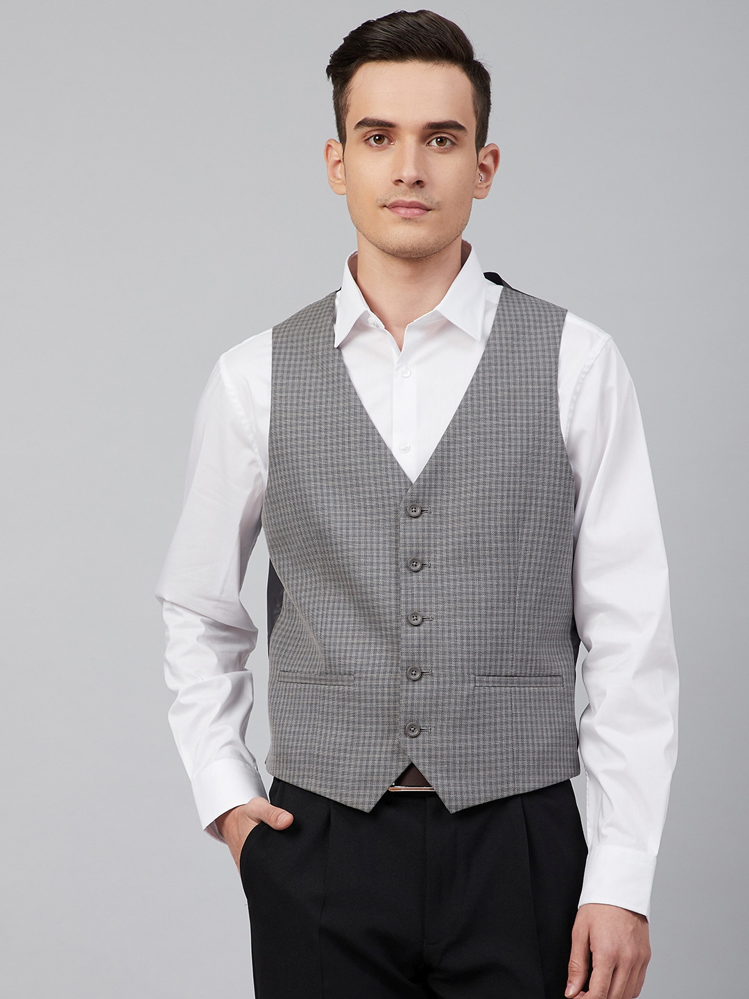 Buy Marks & Spencer Men Grey Slim Fit Checked Waistcoat Waistcoat for