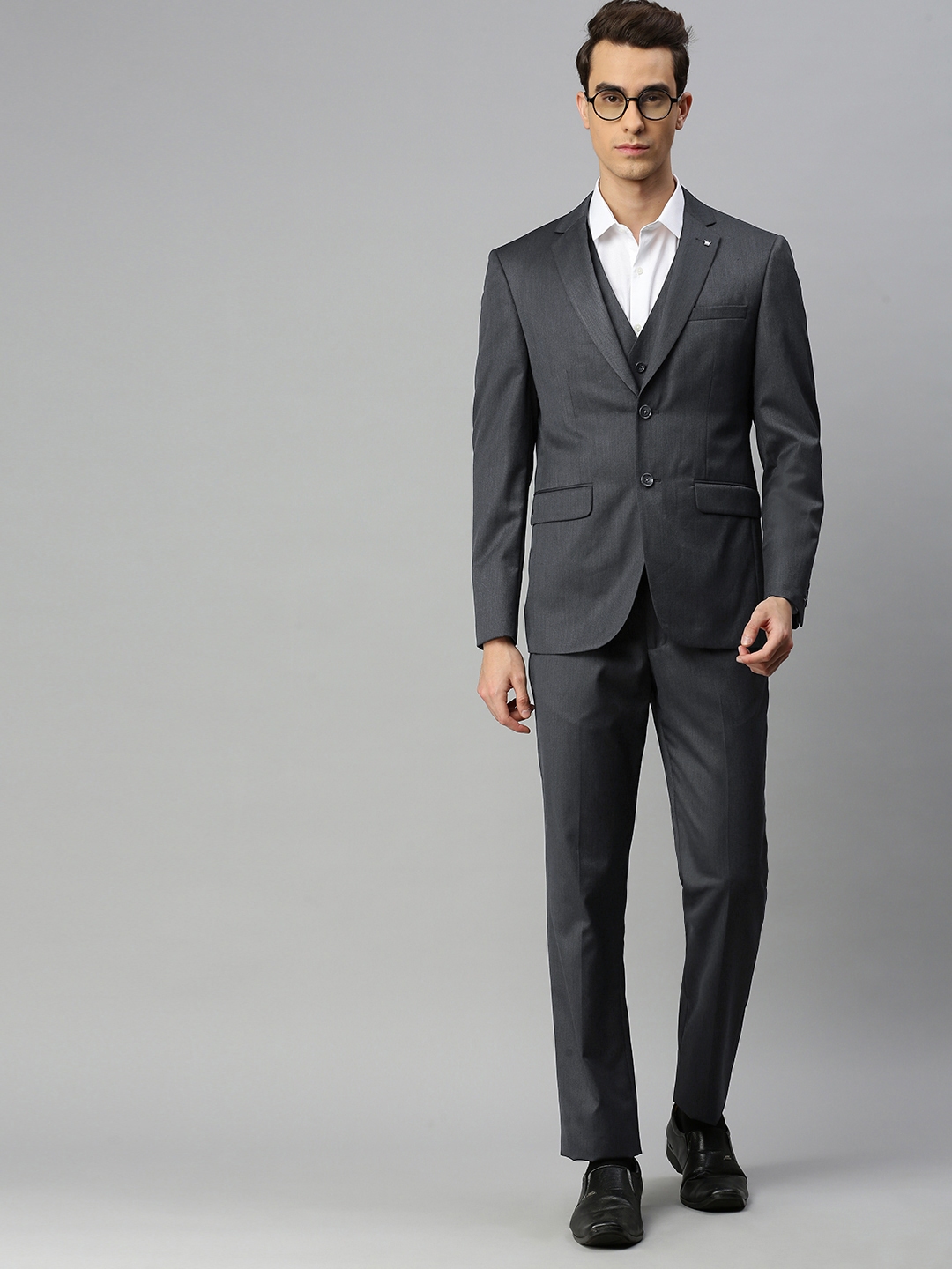 Buy Louis Philippe Men Black Solid Slim Fit Single Breasted Formal Suit ...