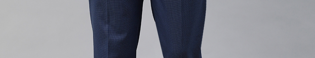 Buy Louis Philippe Men Blue Slim Fit Self Design Formal Trousers ...