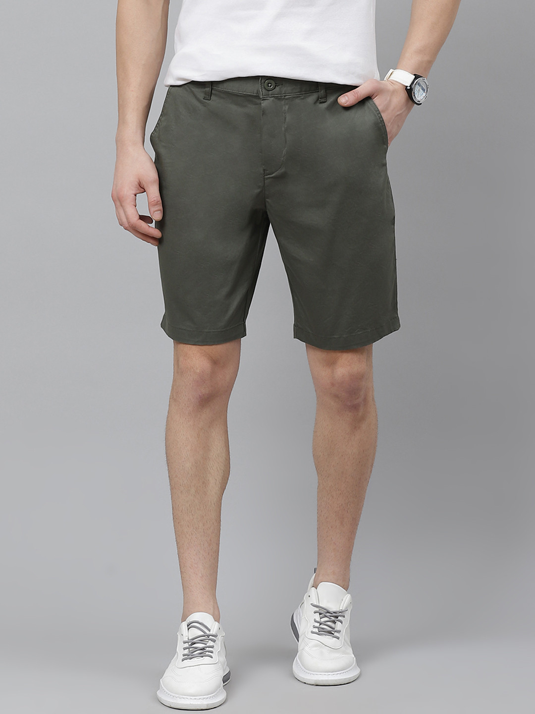Buy Mast & Harbour Men Olive Green Solid Regular Fit Shorts Shorts