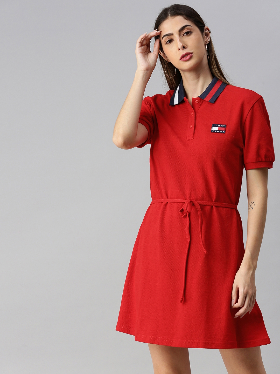 Buy Tommy Hilfiger Women Red Solid Organic Cotton A Line Dress
