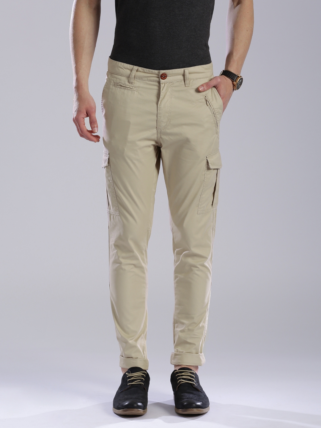 Buy HRX By Hrithik Roshan Beige Cargo Trousers - Trousers for Men ...
