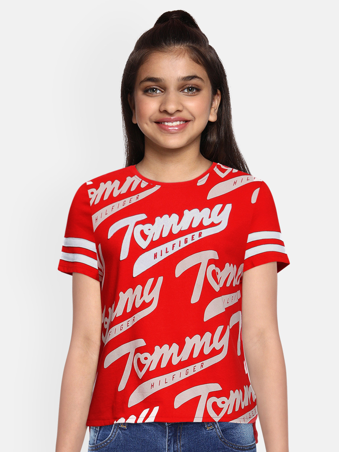 Buy Tommy Hilfiger Girls Red Printed Round Neck T Shirt Tshirts for