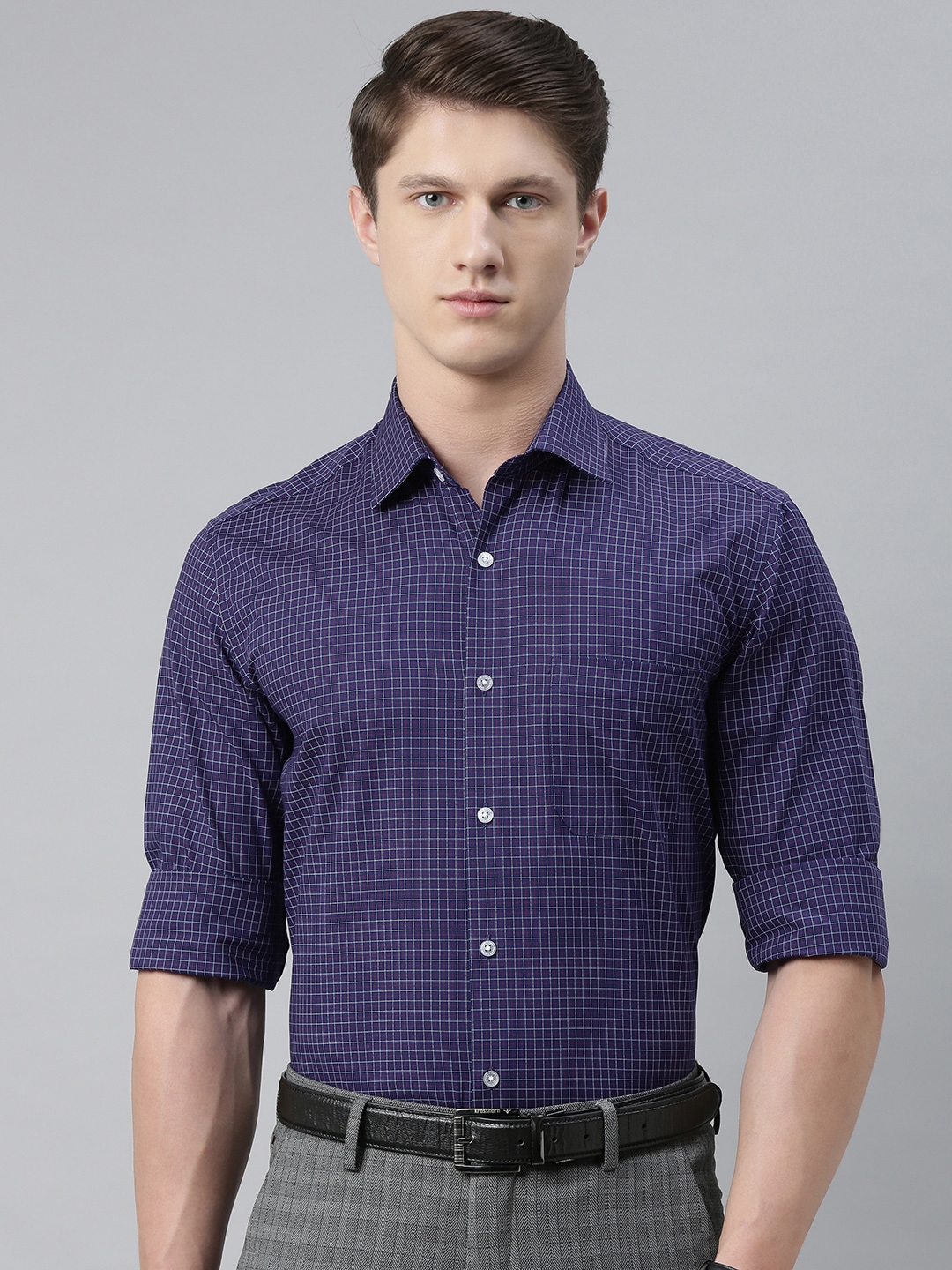 Buy Louis Philippe Men Blue Checked Slim Fit Shirt - Shirts for Men ...