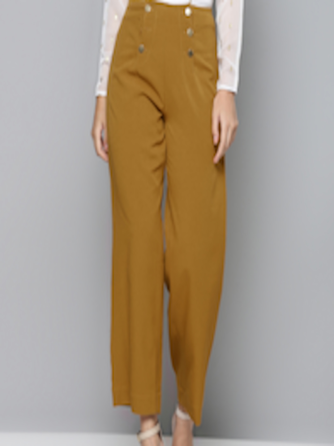 Buy SASSAFRAS Women Mustard Brown Parallel Trousers - Trousers for