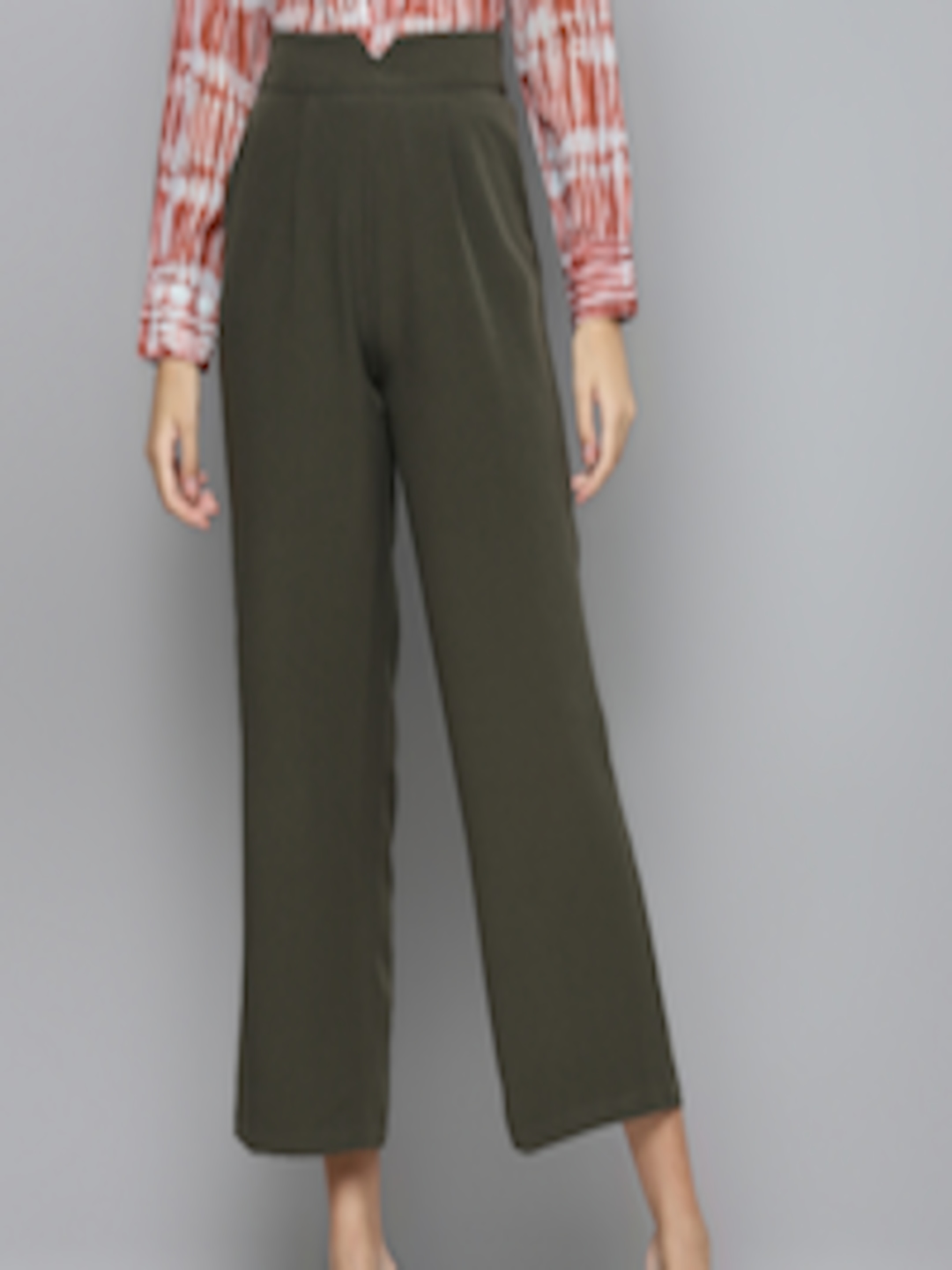 Buy SASSAFRAS Women Olive Green Parallel Trousers - Trousers for Women