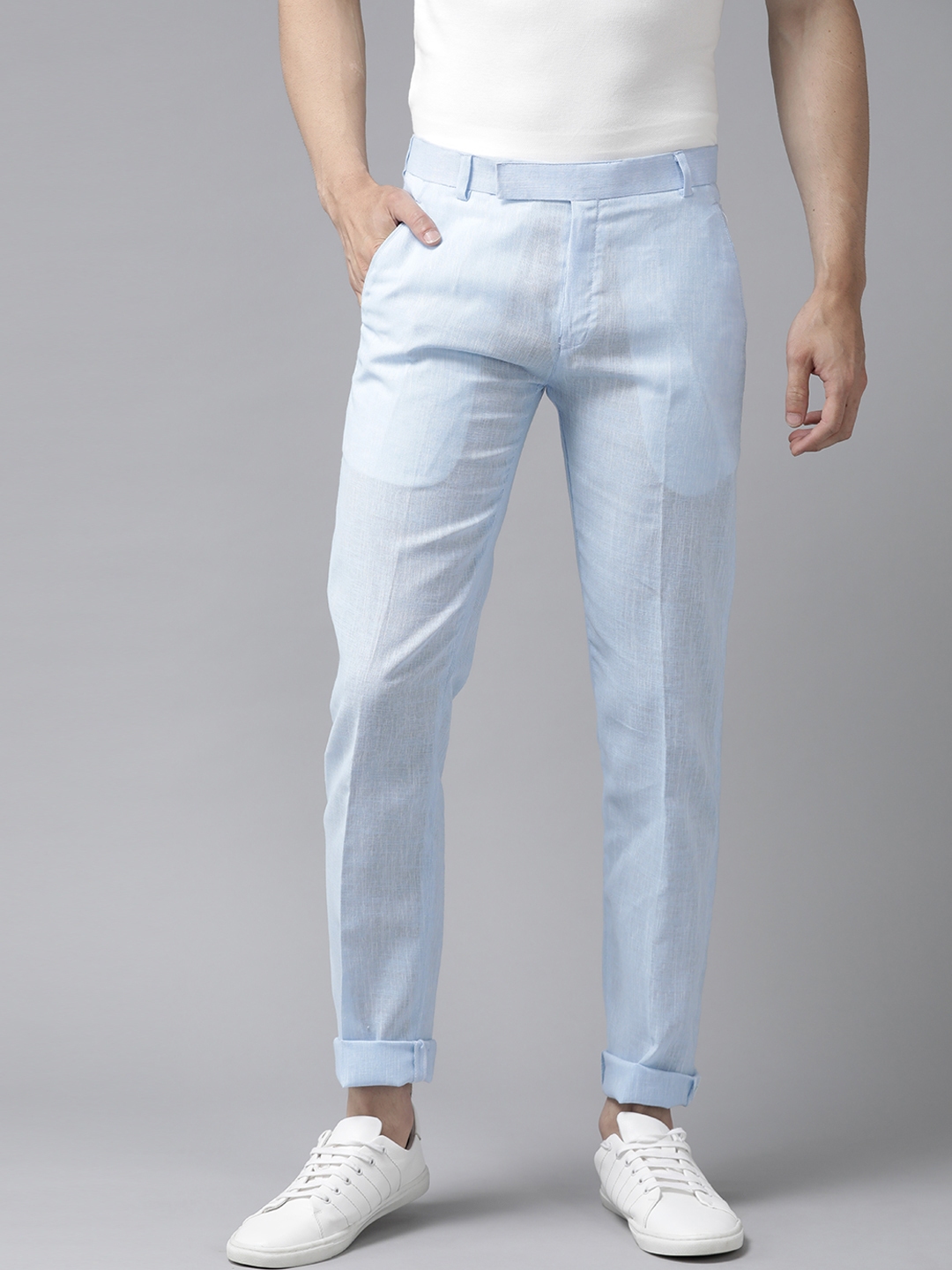 Buy Hangup Men Blue Solid Regular Fit Regular Trousers - Trousers for ...