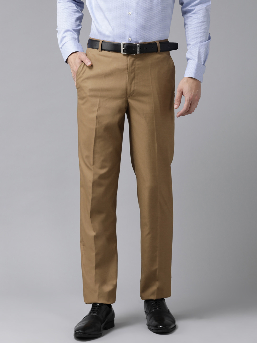 Men'S Brown Tapered Fit Formal Trousers