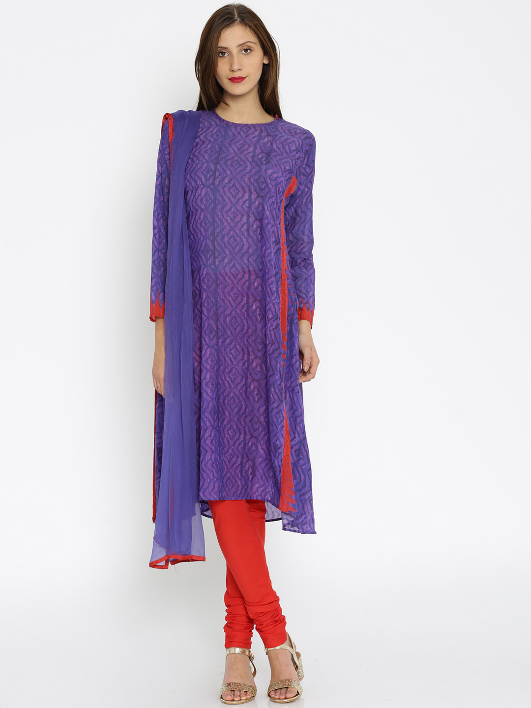 Buy Biba Red & Purple Printed Salwar Suit With Dupatta Kurta Sets for