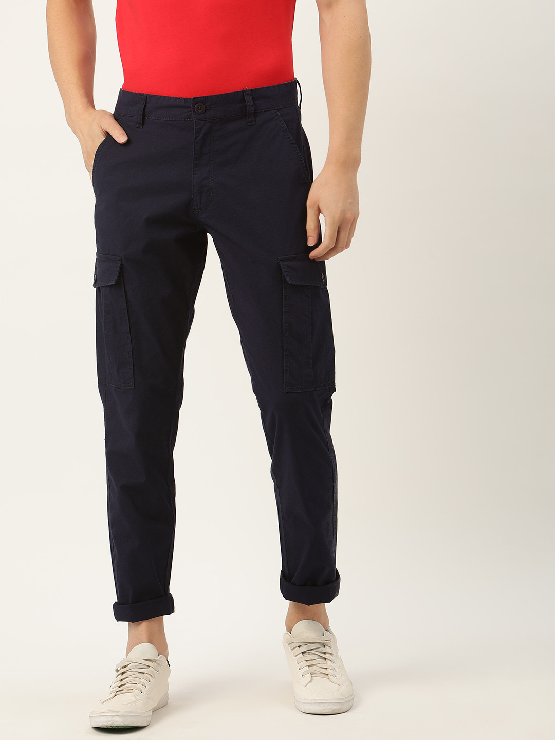Buy Flying Machine Men Navy Blue Slim Fit Cargos - Trousers for Men ...