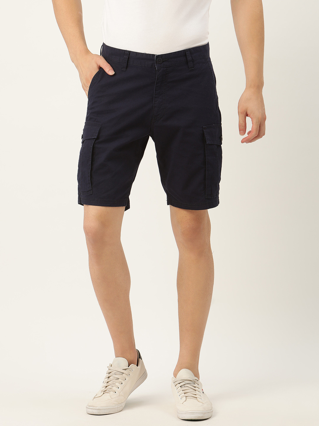 Buy Flying Machine Men Navy Blue Solid Regular Fit Cargo Shorts