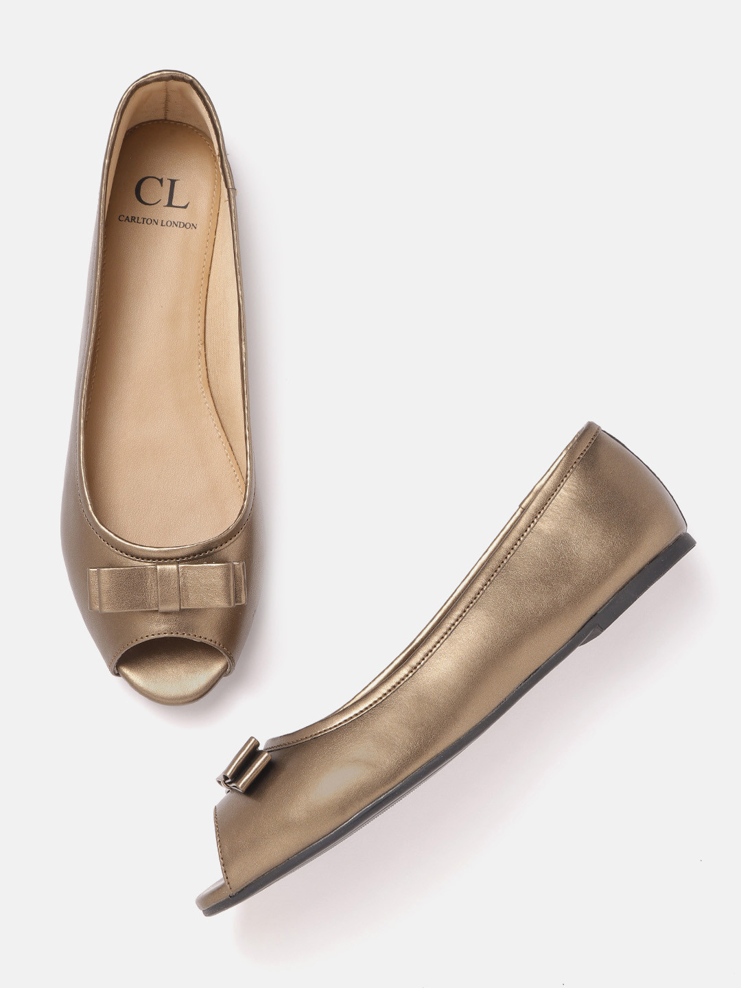 Buy Carlton London Women Bronze Toned Solid Peep Toe Toe Flats With Bow