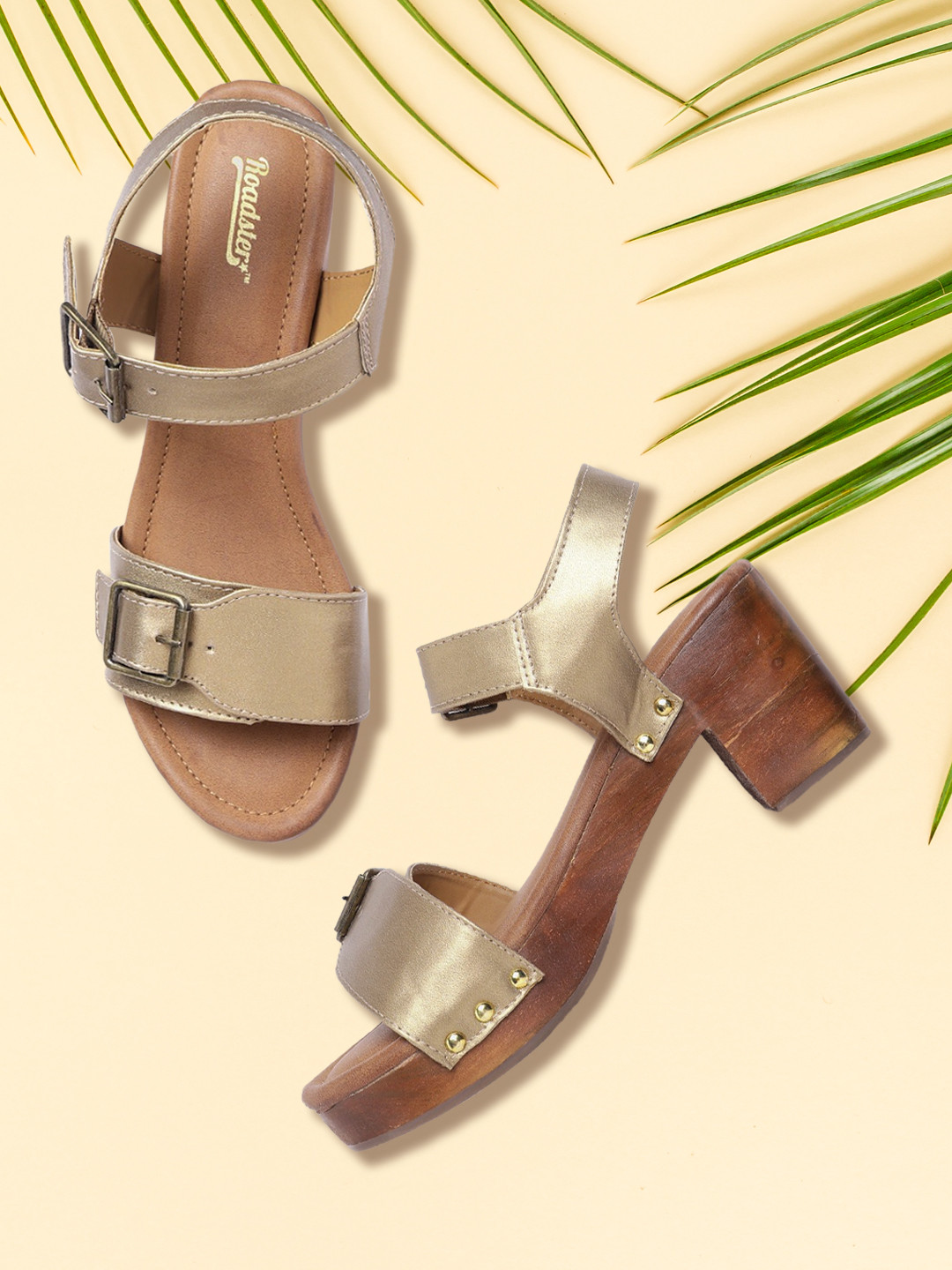 Buy Roadster Women Bronze Toned Solid Platform Heels With Buckle Detail