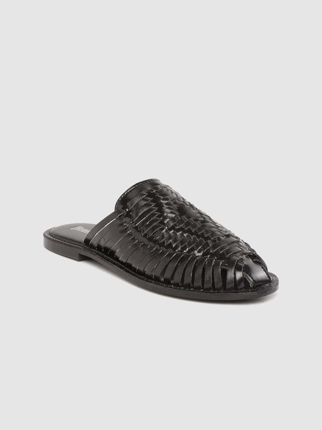 Buy Roadster Women Black Basket Weave Pattern Mules Flats for Women