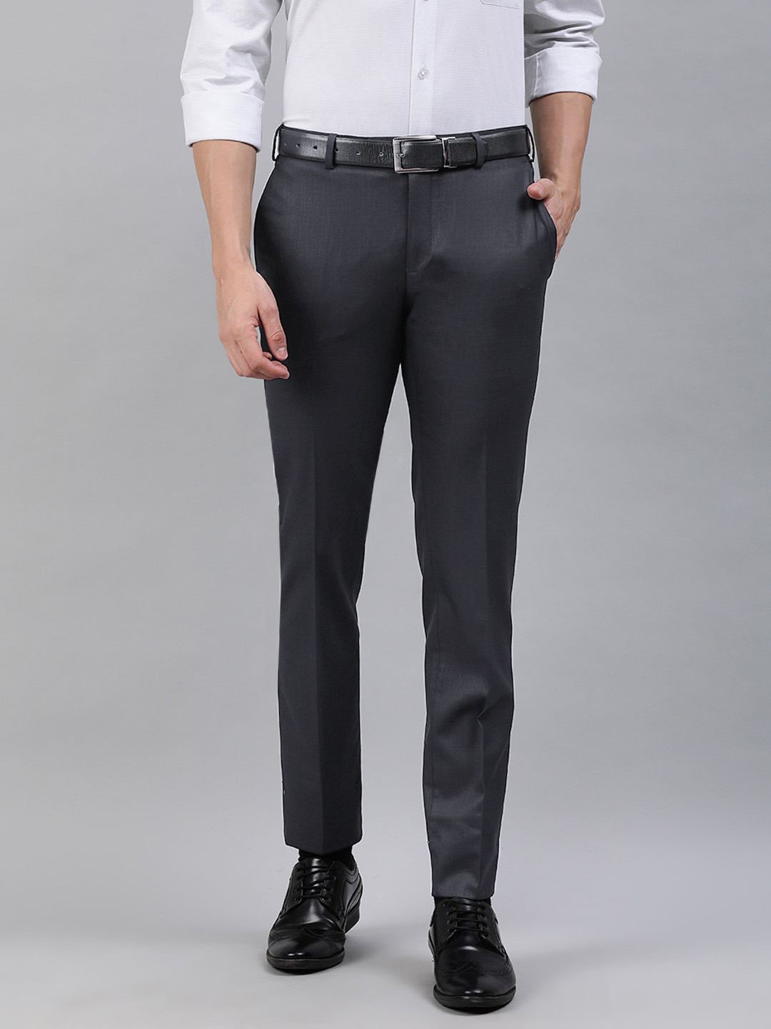Buy Raymond Men Navy Blue Slim Fit Solid Formal Trousers - Trousers for ...