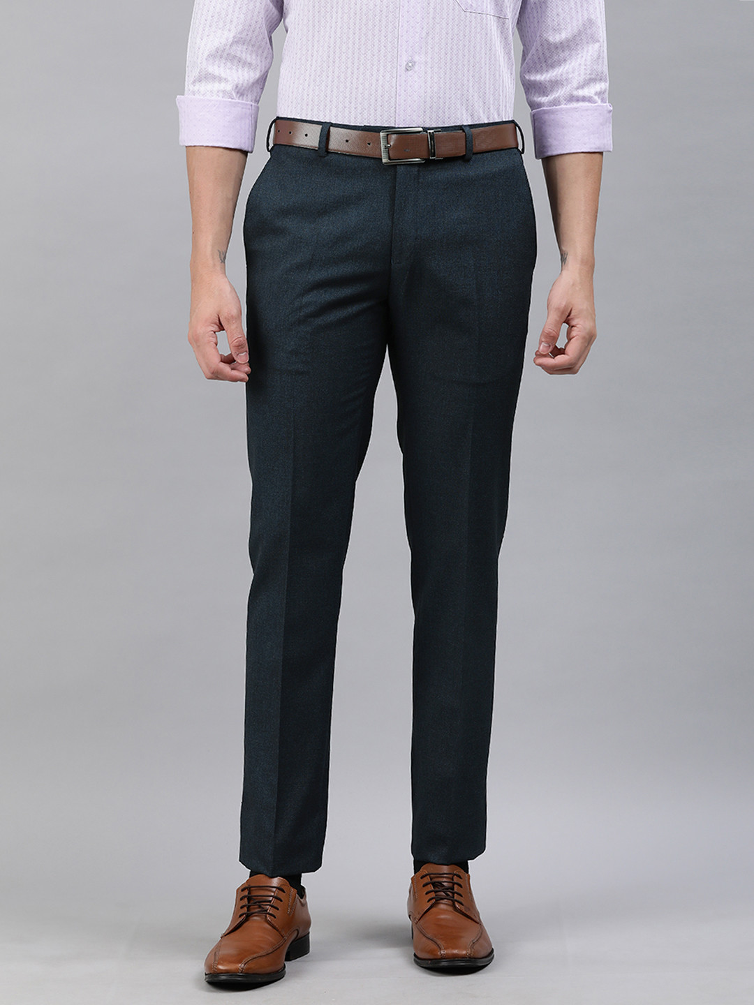 Buy Raymond Men Navy Blue Slim Fit Solid Formal Trousers - Trousers for ...