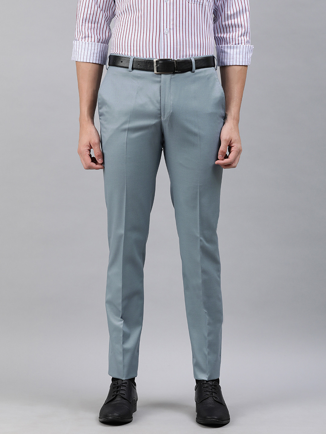 Buy Raymond Men Grey Slim Fit Solid Formal Trousers - Trousers for Men ...