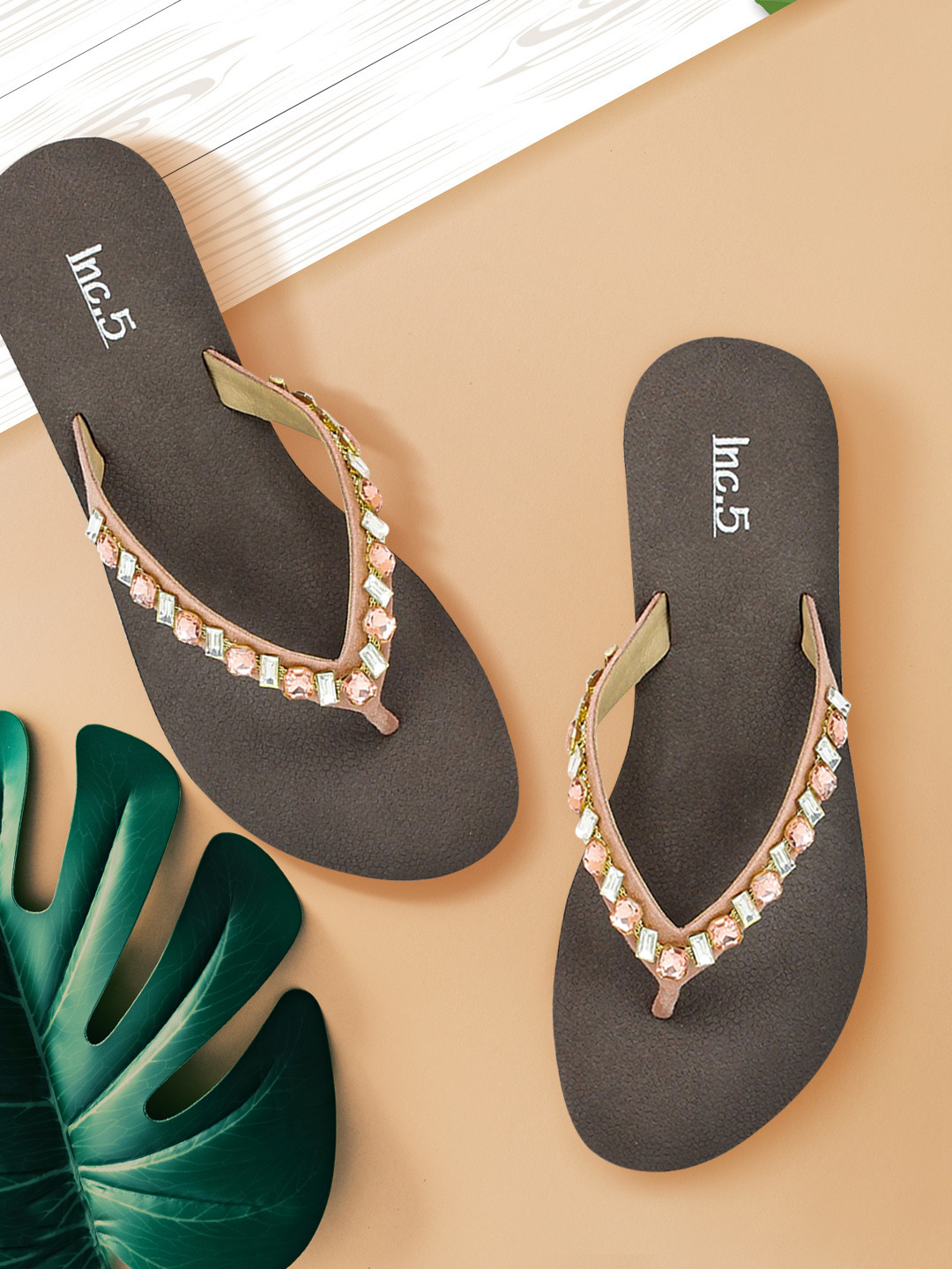 Buy Inc 5 Women Peach Coloured Embellished Sandals Heels for Women