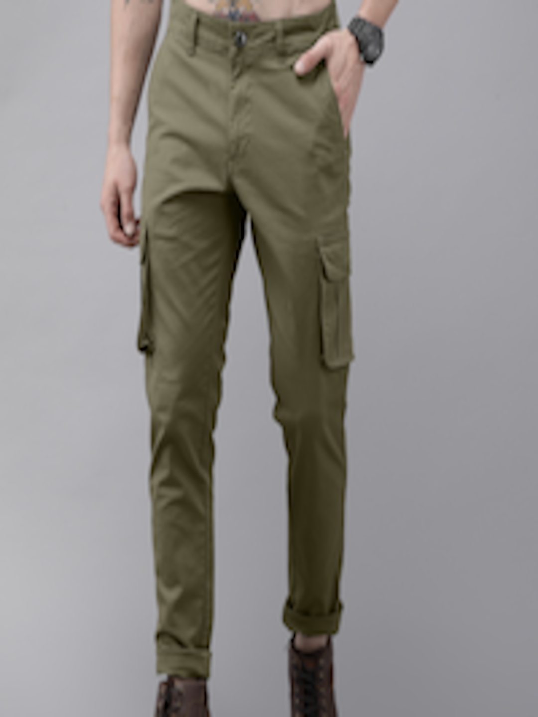 Buy Roadster X Discovery Adventures Men Olive Commuter Cargo Pant With ...