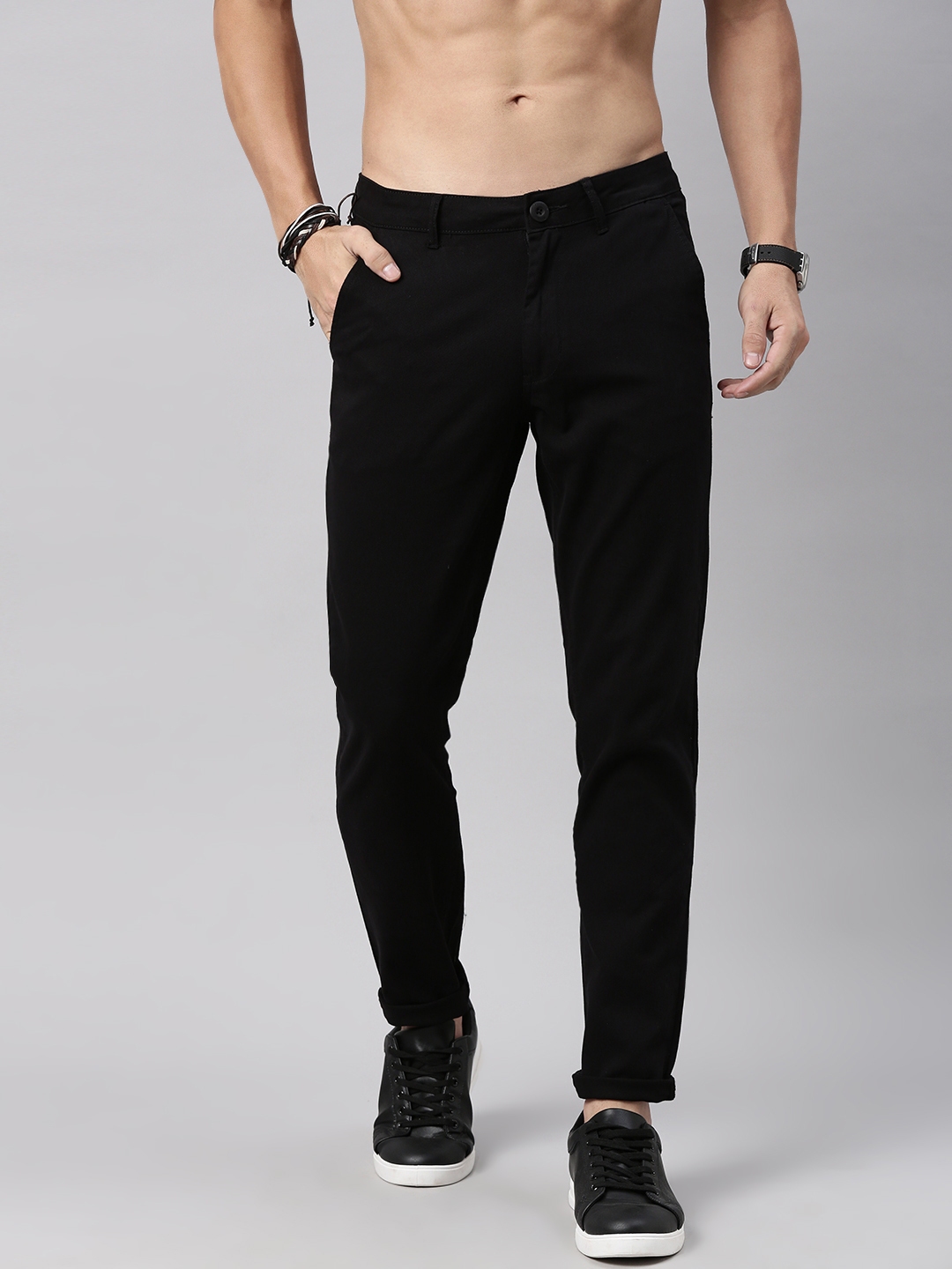Buy Roadster Men Black Pure Cotton Trousers - Trousers for Men 13859322 ...