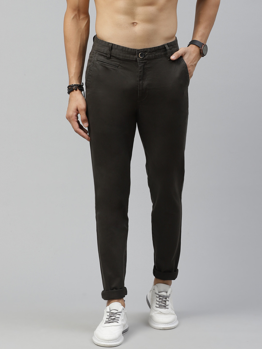 Buy Roadster Men Black Tapered Fit Solid Regular Trousers - Trousers ...