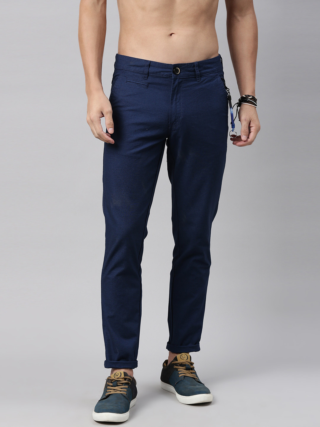 Buy Roadster Men Blue Regular Fit Solid Trousers - Trousers for Men ...