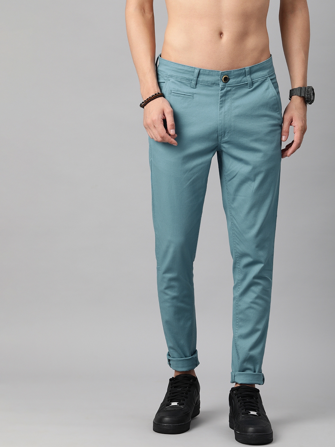 Buy Roadster Men Teal Blue Chinos Trousers - Trousers for Men 13859410 ...