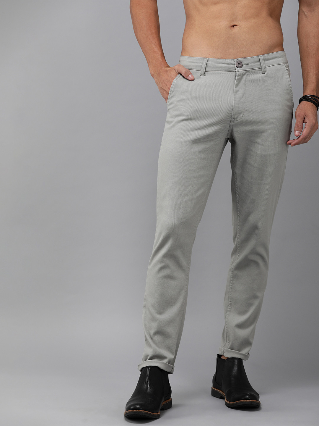 Buy Roadster Men Grey Regular Fit Solid Chinos - Trousers for Men ...