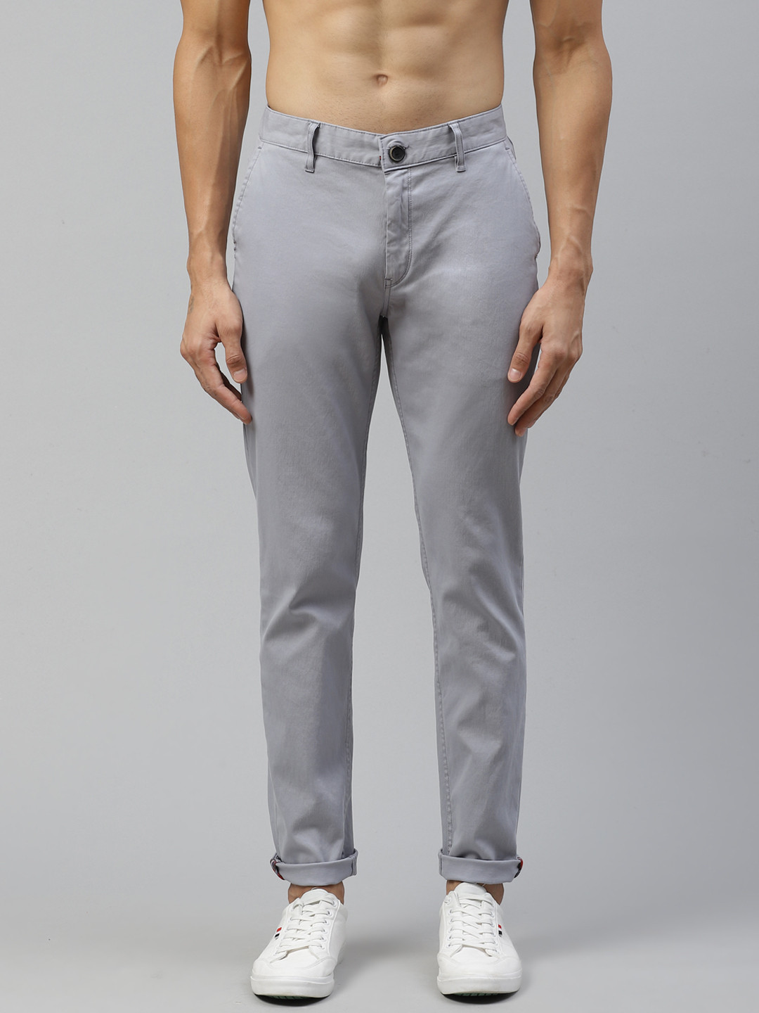 Buy Roadster Men Grey Slim Fit Solid Regular Trousers - Trousers for ...