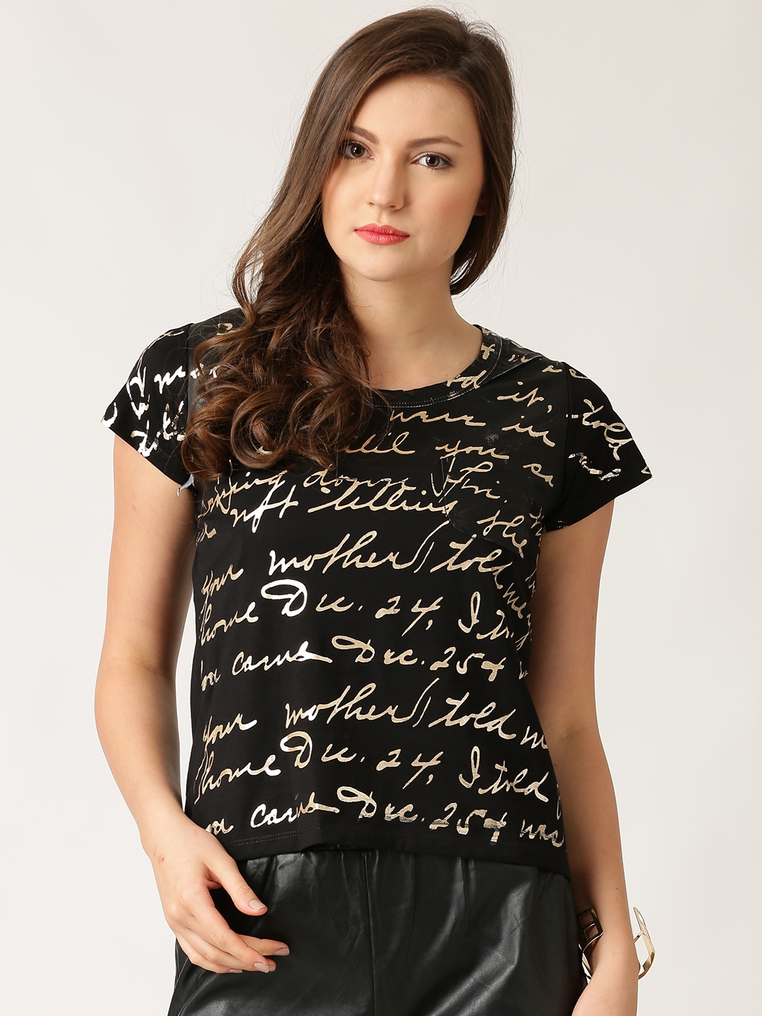 Buy Rinascimento Black Printed Panelled T Shirt - Tshirts for Women ...