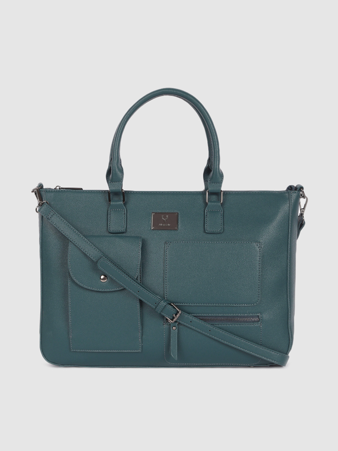Buy Allen Solly Teal Blue Solid Laptop Handheld Bag Handbags for