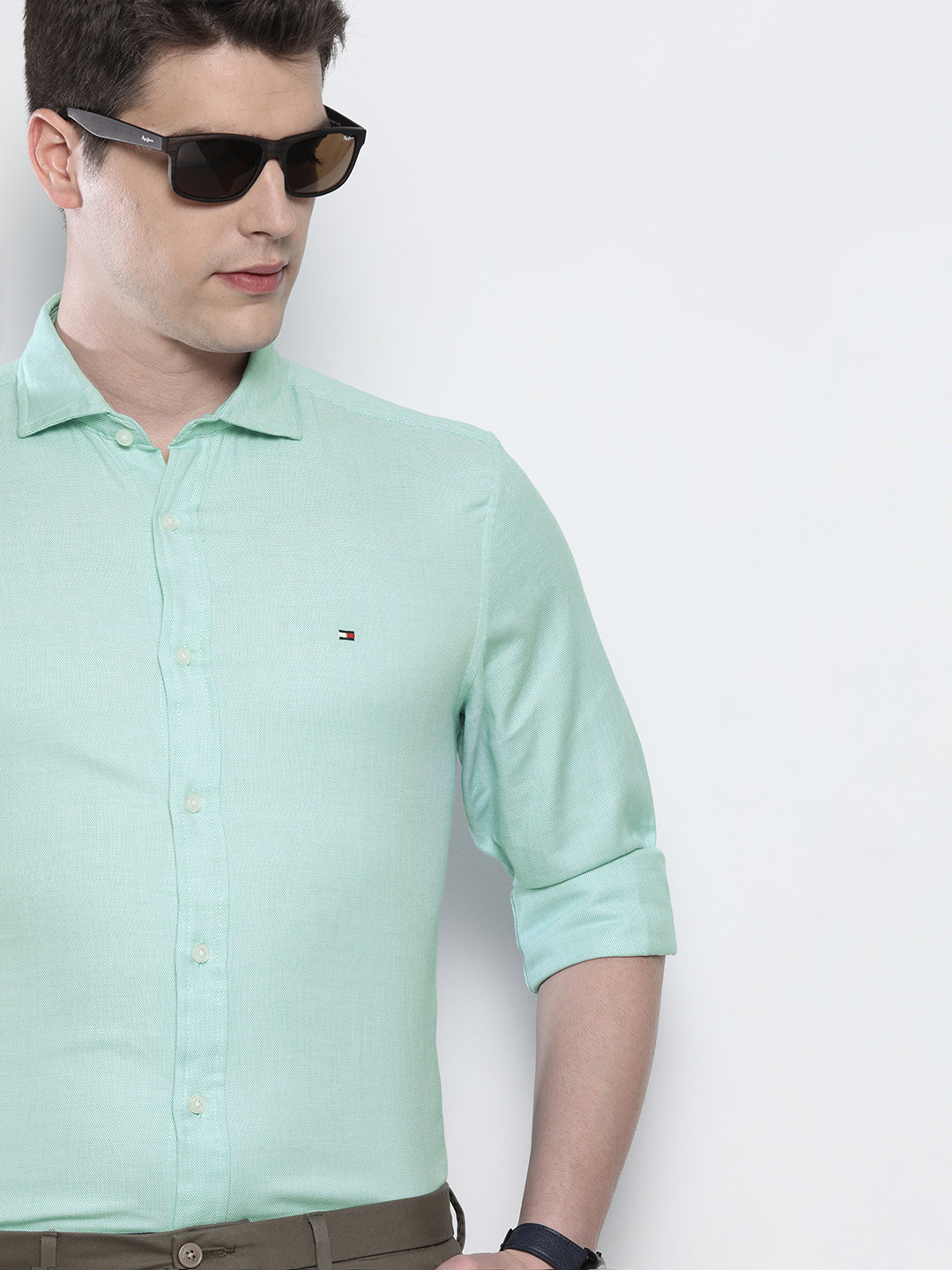 Buy Tommy Hilfiger Men Green Regular Fit Solid Shirt Shirts for Men