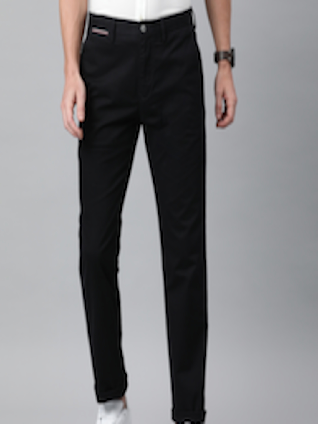 Buy Tommy Hilfiger Men Black & Grey Straight Fit Self Design Denton ...
