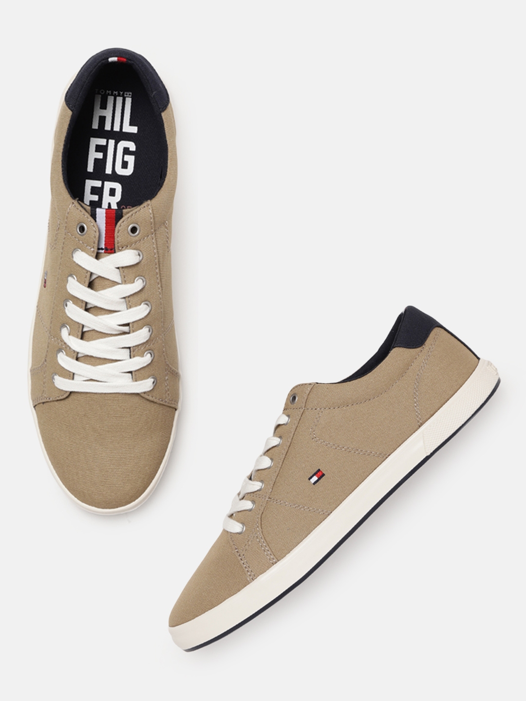 Buy Tommy Hilfiger Men Beige Cotton Sneakers - Casual Shoes for Men ...