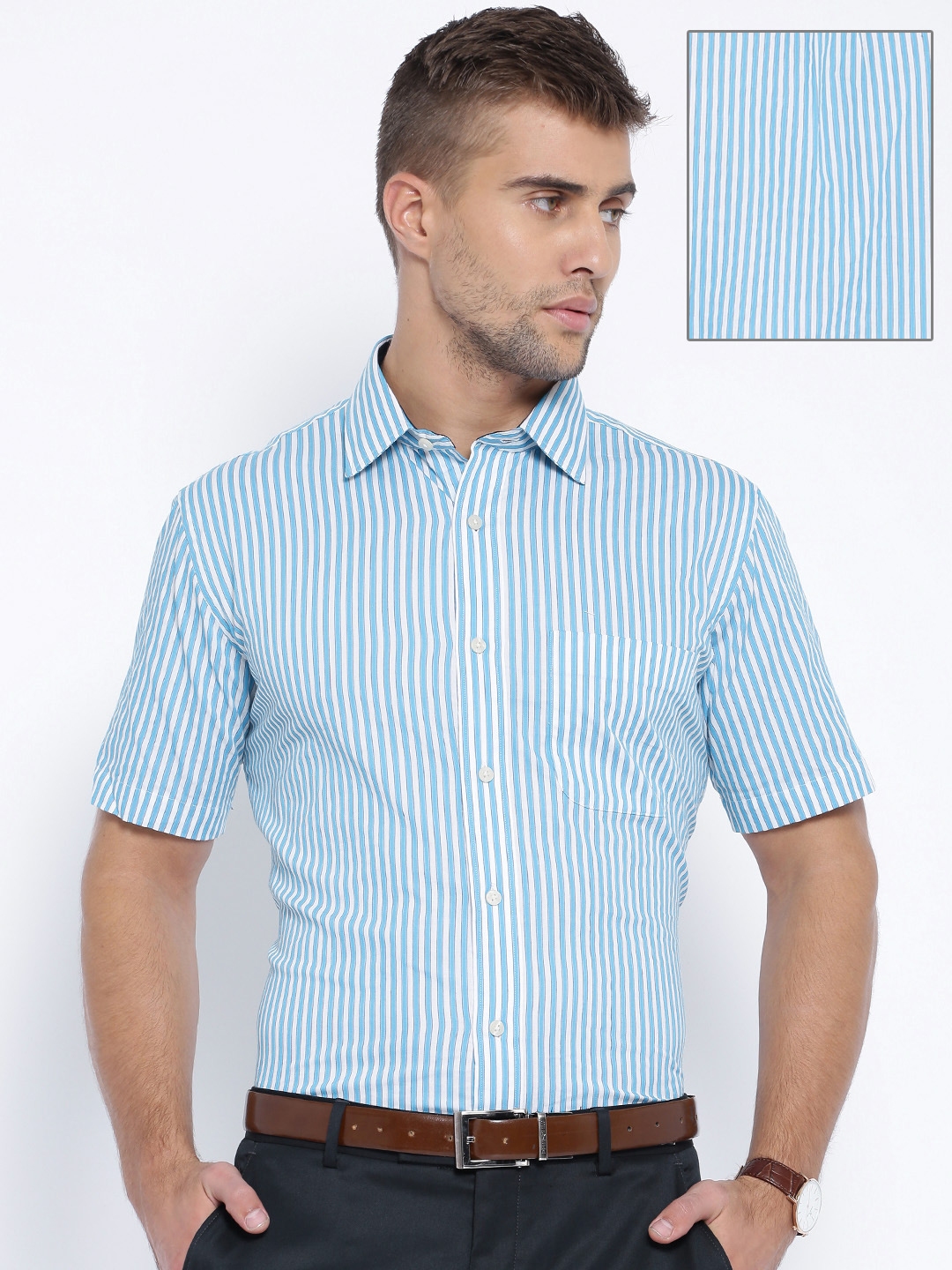 Buy Arrow White & Blue Striped Formal Shirt - Shirts for Men 1387795 ...