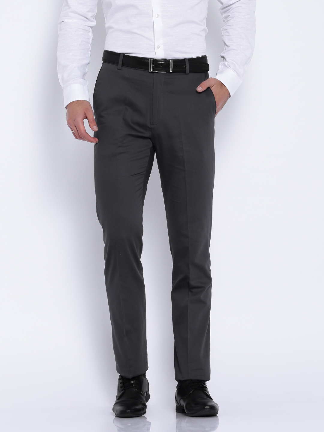 Buy Arrow New York Charcoal Grey Tapered Fit Formal Trousers - Trousers ...