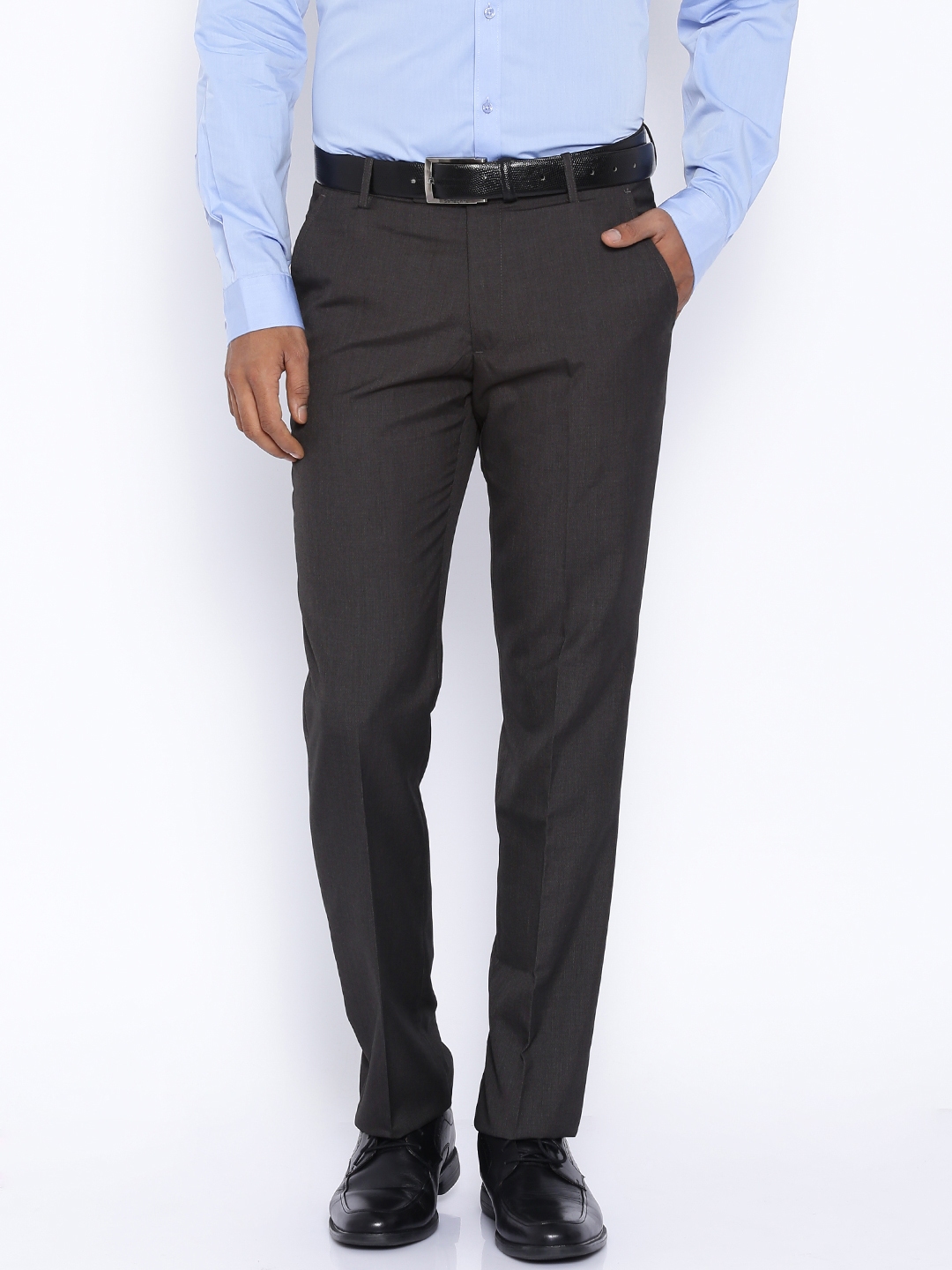 Buy Black Coffee Grey Regular Slim Fit Formal Trousers - Trousers for ...