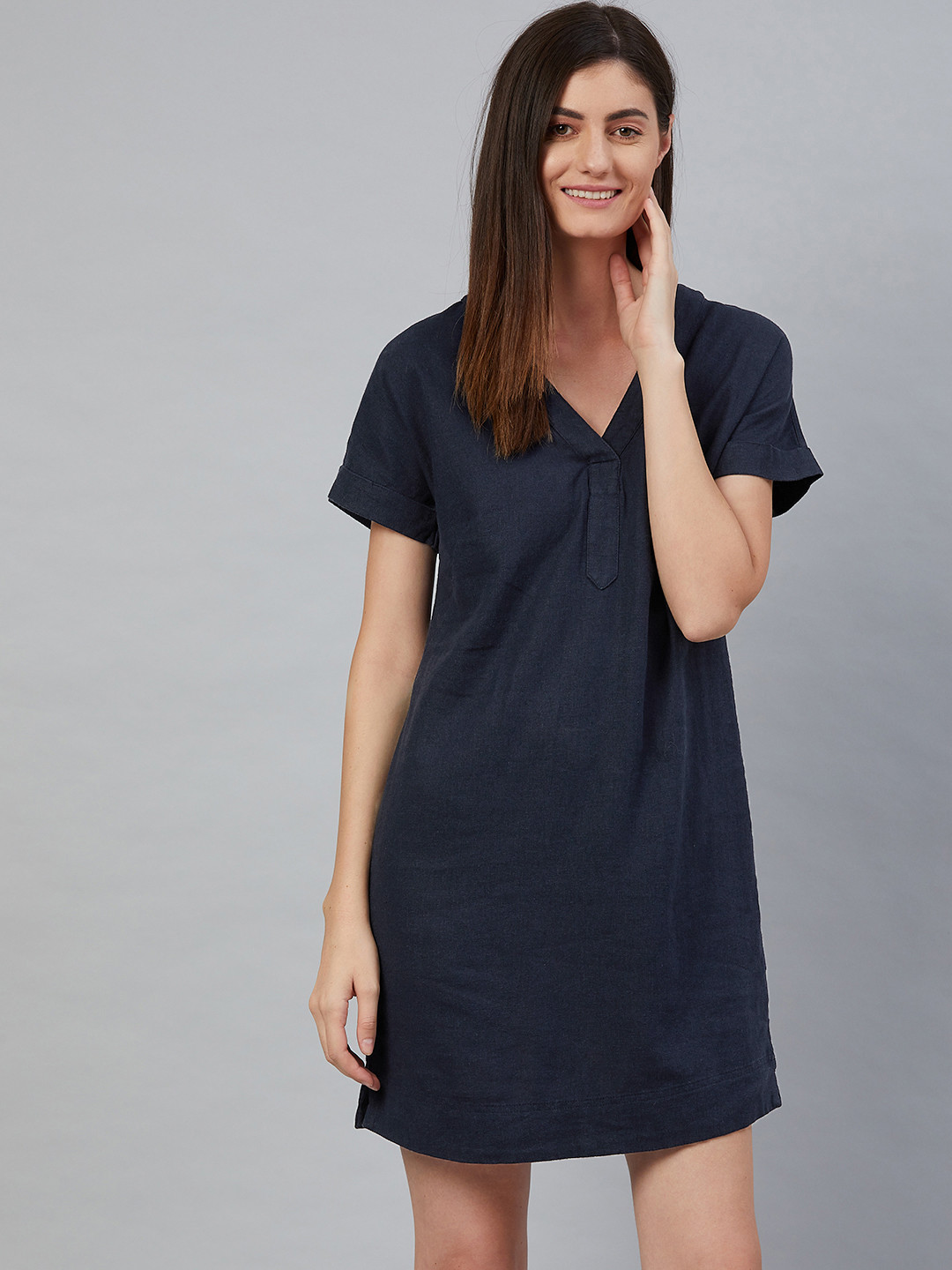 Buy Marks & Spencer Navy Blue Solid Sheath Dress Dresses for Women