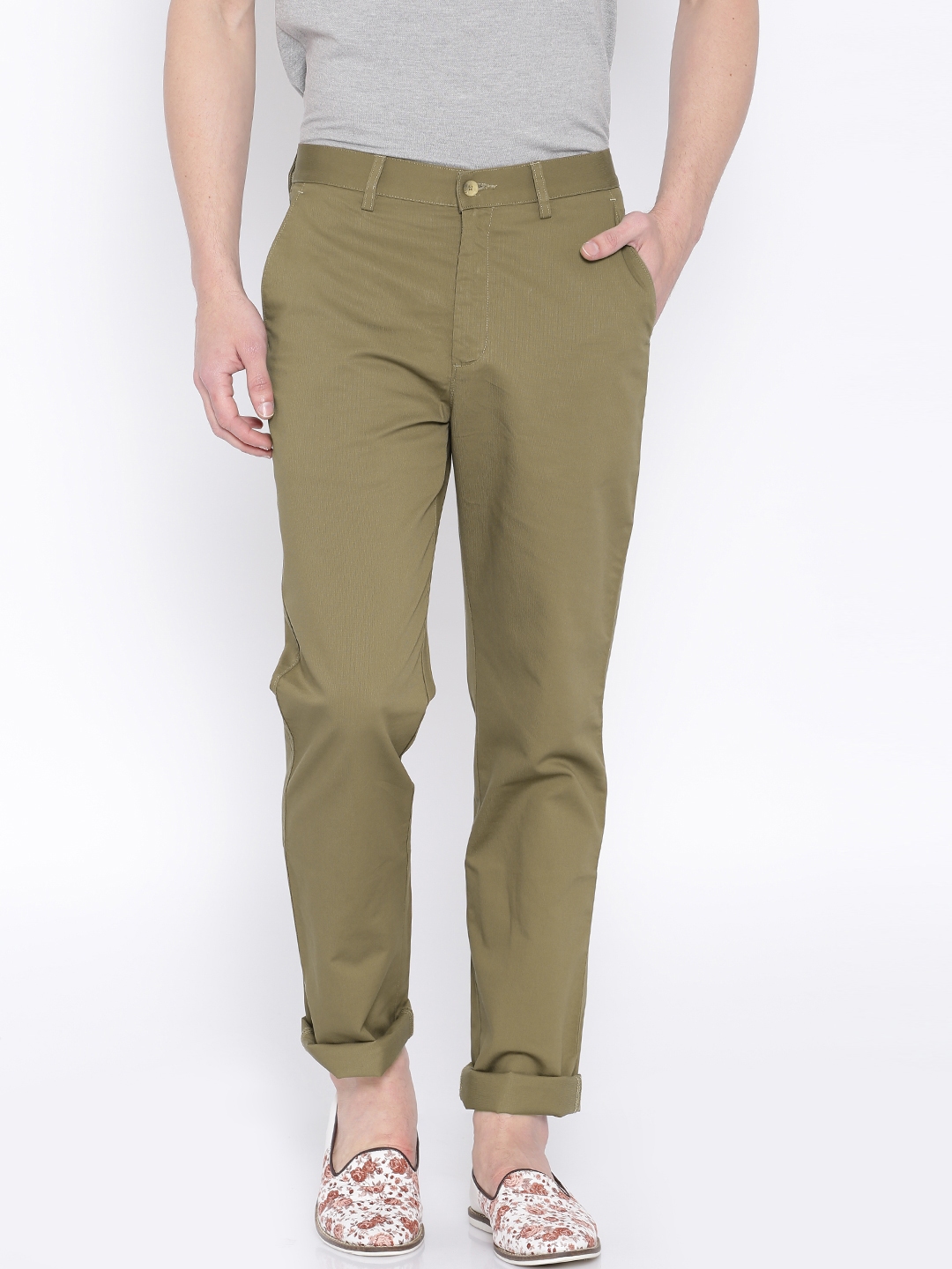 Buy Peter England Khaki Slim Fit Chino Trousers - Trousers for Men ...