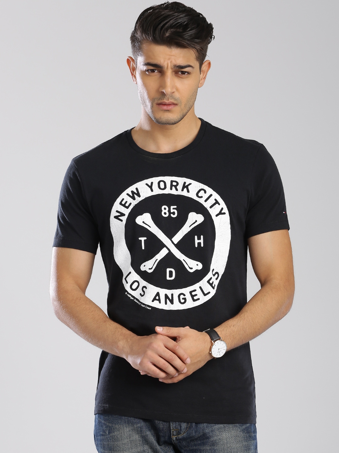 Buy Tommy Hilfiger Black Printed Pure Cotton T Shirt - Tshirts for Men ...