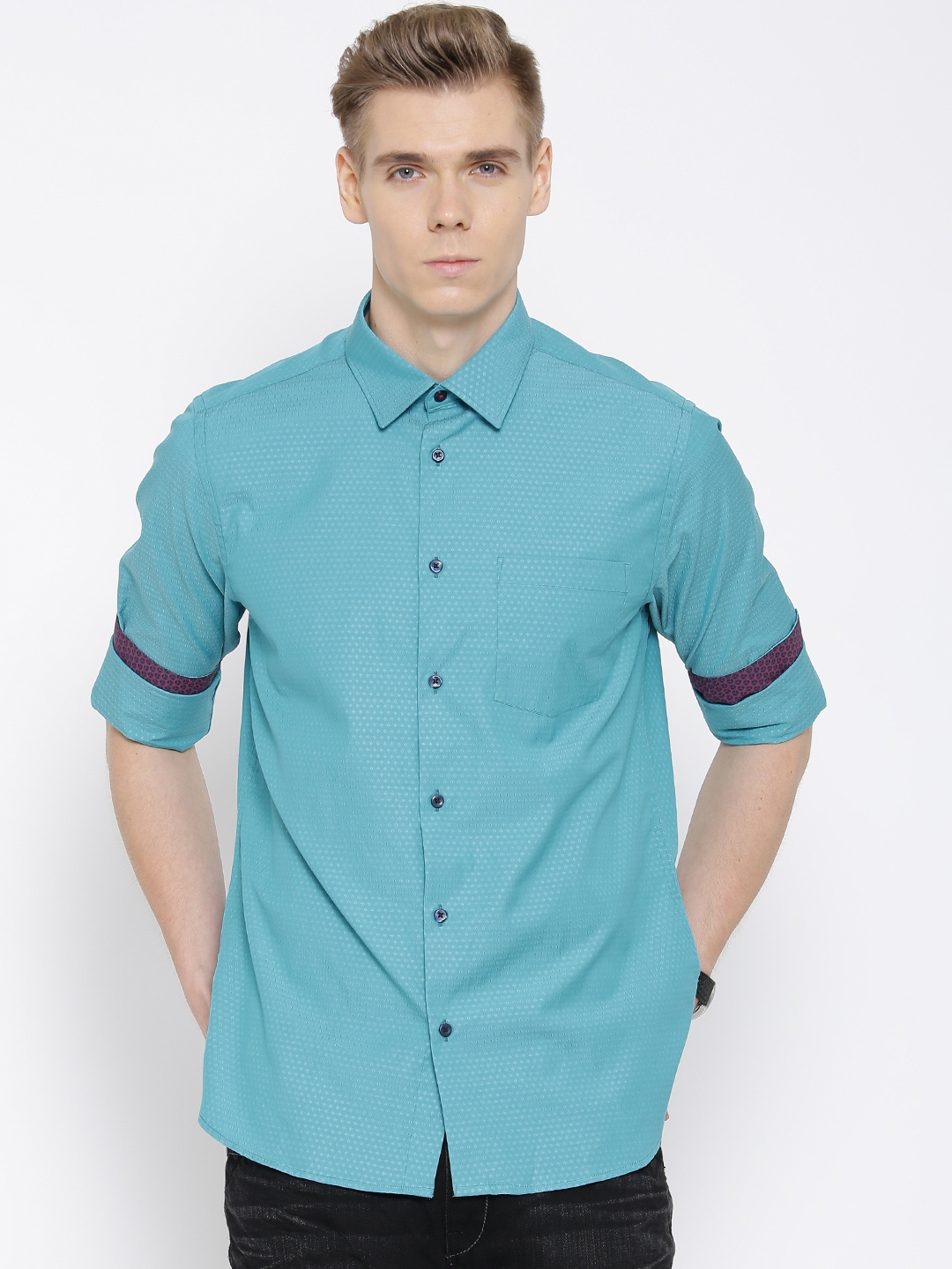 Buy Blackberrys Blue Patterned Slim Fit Casual Shirt - Shirts for Men ...
