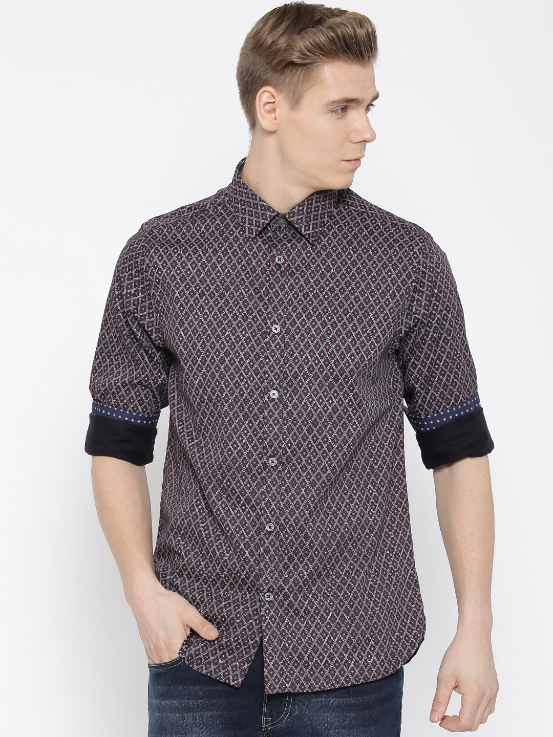 Buy Blackberrys Burgundy Printed Slim Fit Casual Shirt Shirts for Men
