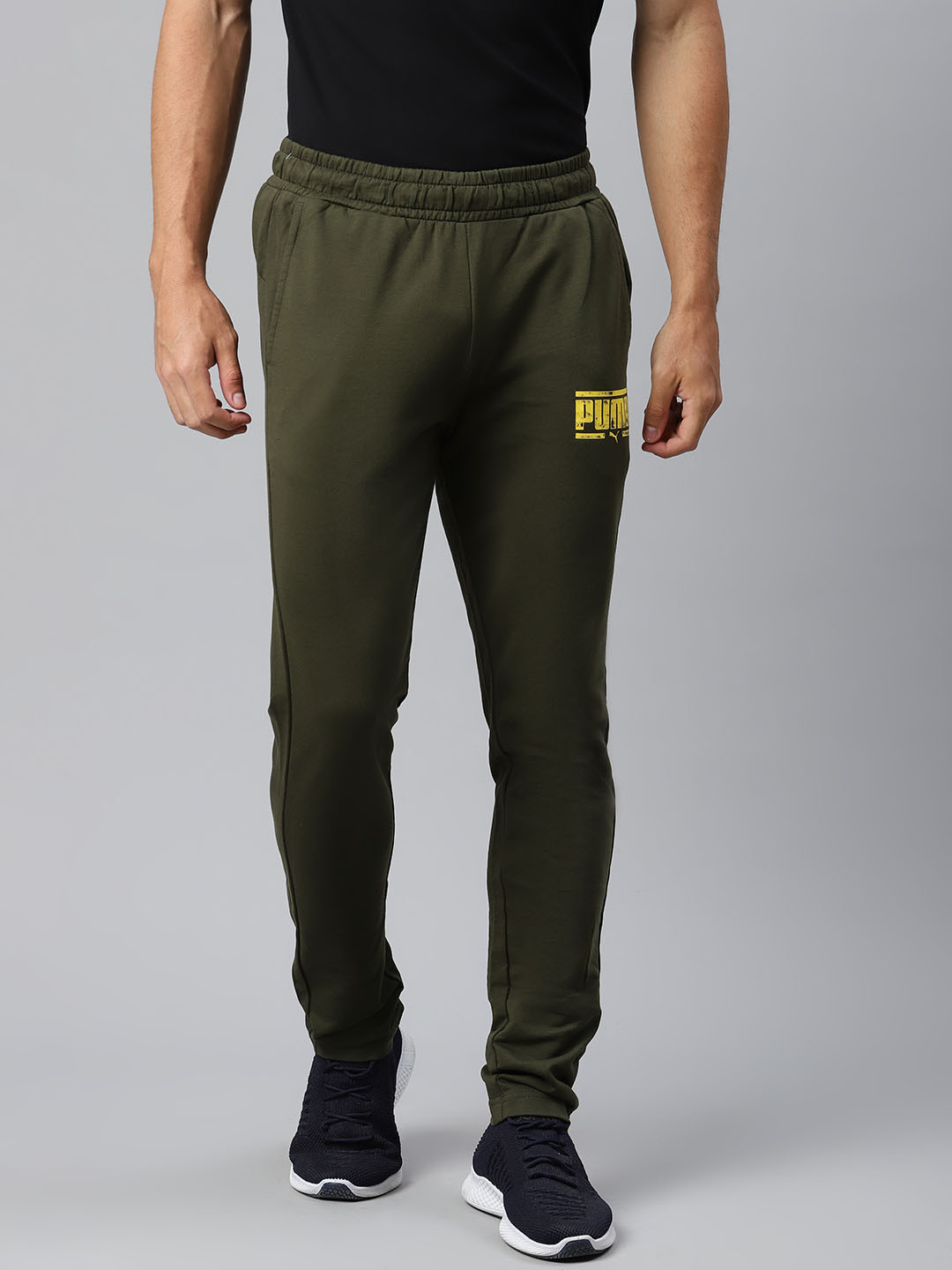 Buy Puma Men Olive Green Slim Fit Graphic 13 Solid Track Pants Track