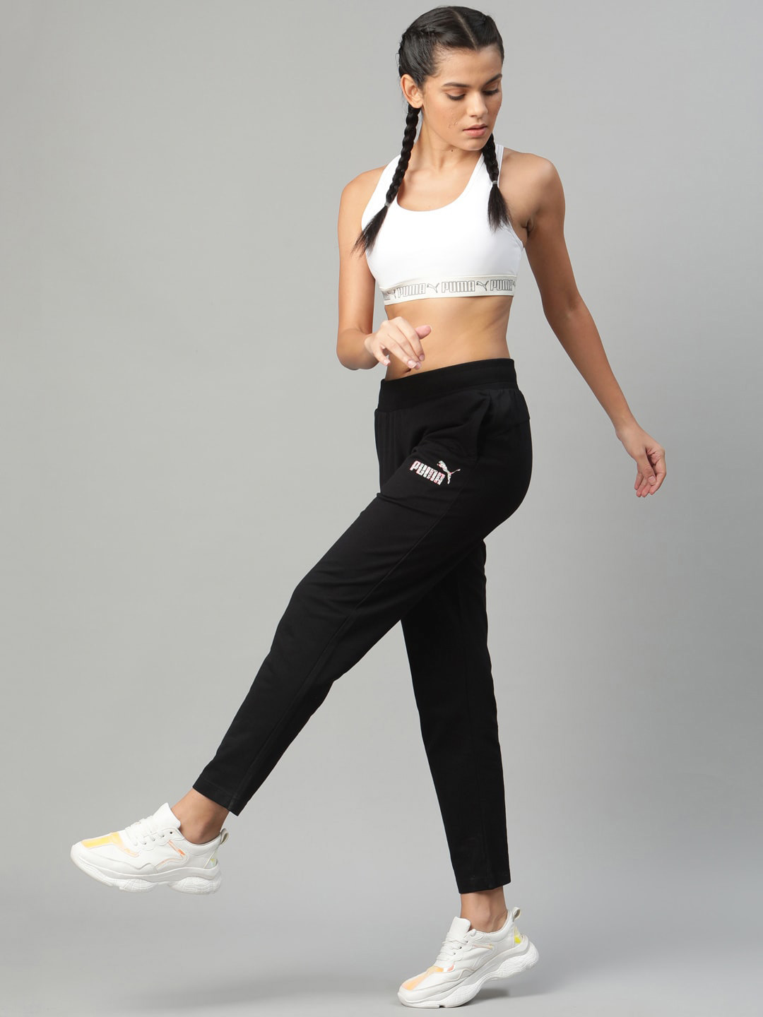 Buy Puma Women Black Graphic 6 Solid Regular Fit Track Pants Track