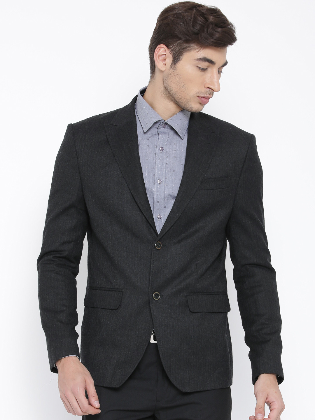 Buy Blackberrys Charcoal Grey Woollen Single Breasted Contemporary