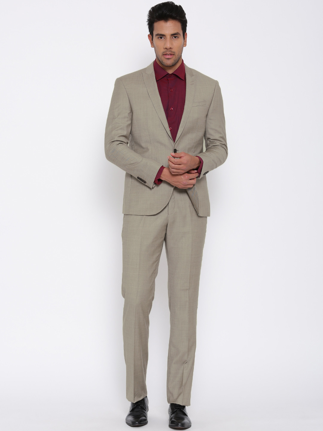 Buy Blackberrys Men Beige Single Breasted Woollen Regular Fit Formal