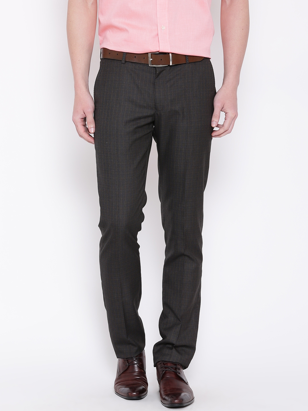Buy Blackberrys Brown Self Checked Sharp Fit Formal Trousers - Trousers ...