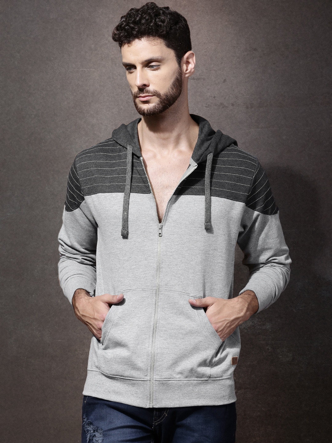 Buy Roadster Men Grey Melange Solid Front Open Sweatshirt Sweatshirts for Men 1389355 Myntra