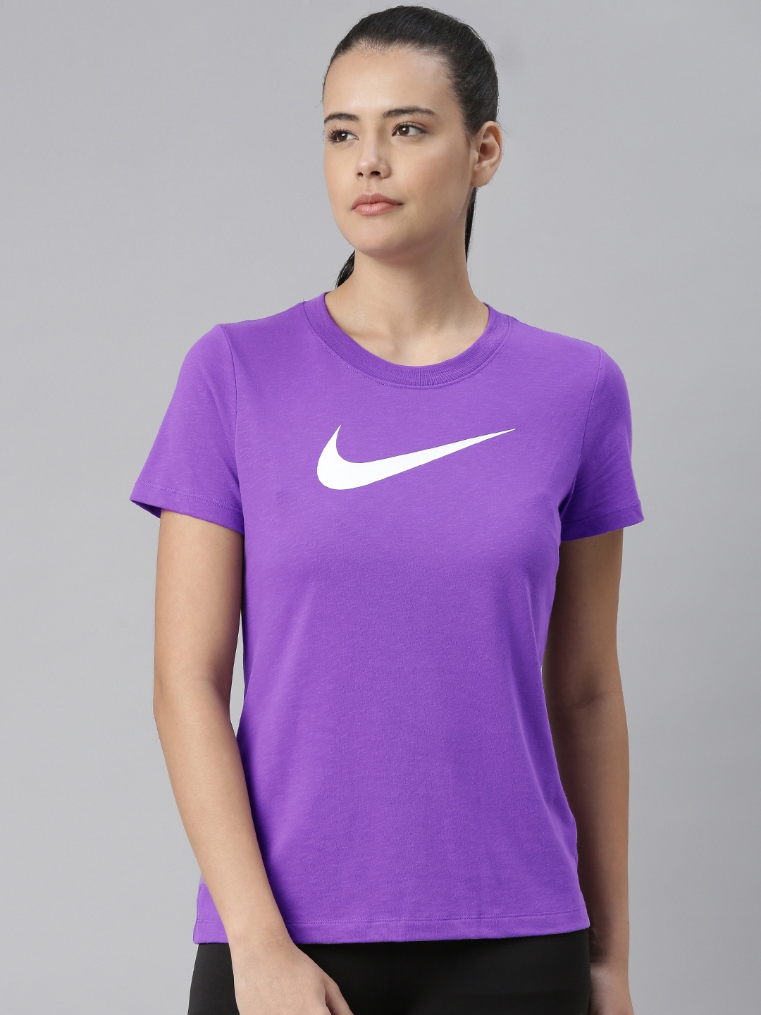 Buy Nike Women Purple Printed AS W NK DF DFC CREW Dri Fit Round Neck ...